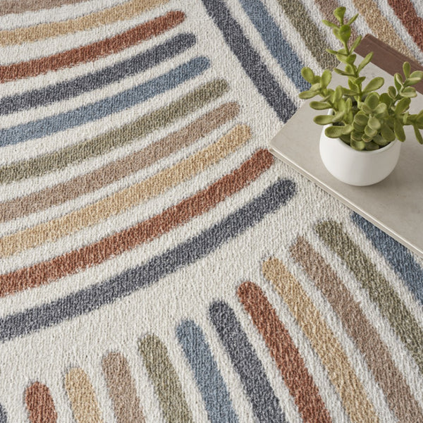 HomeRoots 7' Stylish Ivory Blue and Brown Geometric Area Rug - Washable, Soft, Modern Design for Any Room 9' X 12' 532834