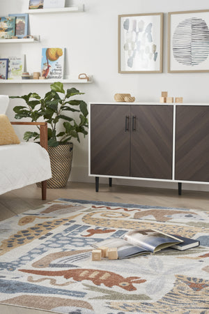 Homeroots 5' X 7' Ivory Blue And Gray Animal Print Washable Area Rug  Polyester 532839