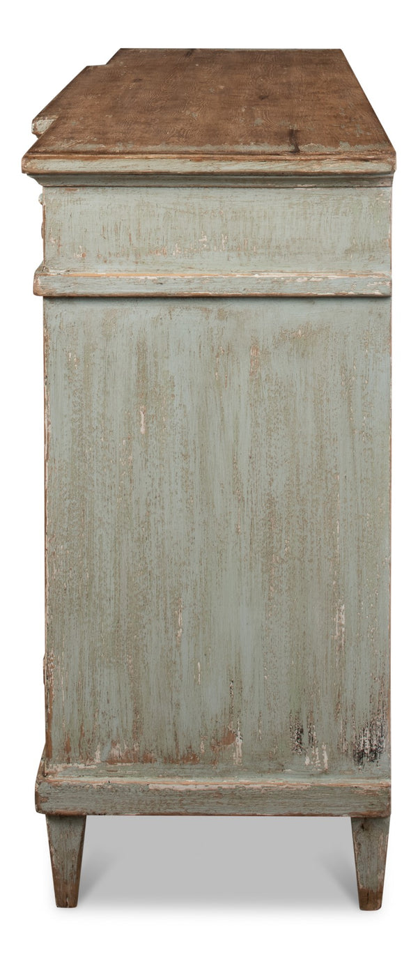 Sarreid Theo Buffet - Elegant Sage Finish With Natural Top - Stylish Pine Storage For Modern Dining Spaces Green  53283