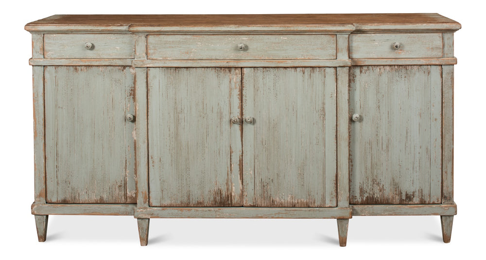 Sarreid Theo Buffet - Elegant Sage Finish With Natural Top - Stylish Pine Storage For Modern Dining Spaces Green  53283