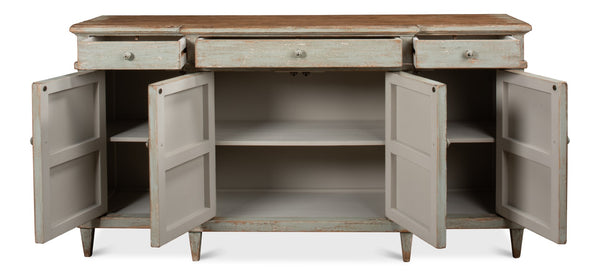 Sarreid Theo Buffet - Elegant Sage Finish With Natural Top - Stylish Pine Storage For Modern Dining Spaces Green  53283