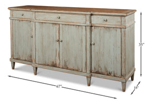 Sarreid Theo Buffet - Elegant Sage Finish With Natural Top - Stylish Pine Storage For Modern Dining Spaces Green  53283