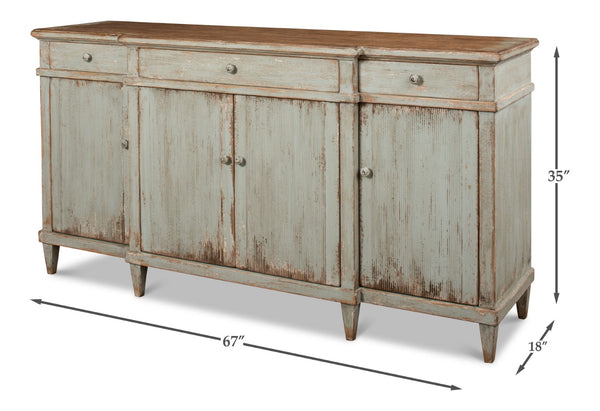 Sarreid Theo Buffet - Elegant Sage Finish With Natural Top - Stylish Pine Storage For Modern Dining Spaces Green  53283