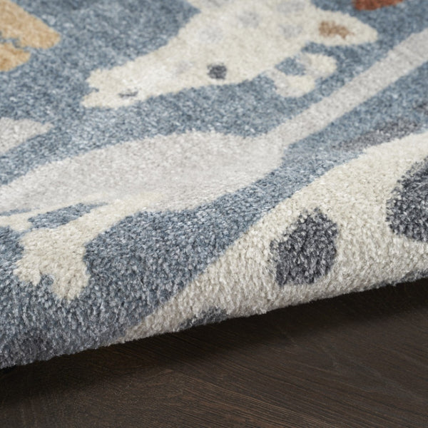 HomeRoots 7' X 9' Washable Animal Print Area Rug in Ivory, Blue, and Gray - Stylish, Durable, and Versatile! 532842