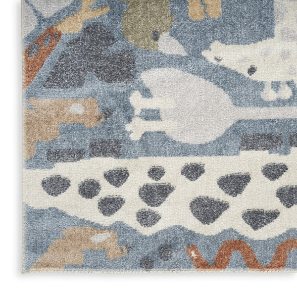 HomeRoots 7' X 9' Washable Animal Print Area Rug in Ivory, Blue, and Gray - Stylish, Durable, and Versatile! 532842