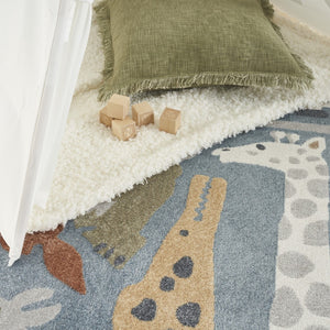 HomeRoots 7' X 9' Washable Animal Print Area Rug in Ivory, Blue, and Gray - Stylish, Durable, and Versatile! 532842