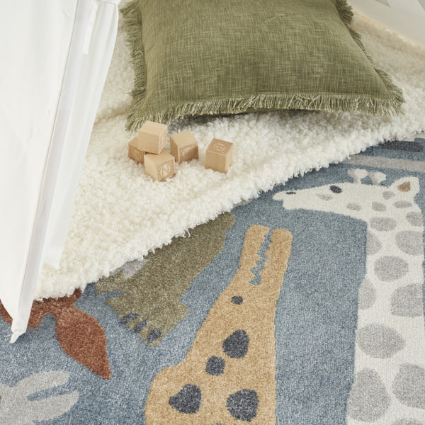 HomeRoots 7' X 9' Washable Animal Print Area Rug in Ivory, Blue, and Gray - Stylish, Durable, and Versatile! 532842