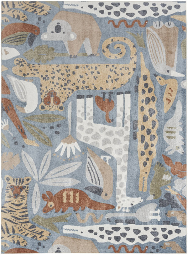 HomeRoots 7' X 9' Washable Animal Print Area Rug in Ivory, Blue, and Gray - Stylish, Durable, and Versatile! 532842