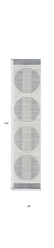 Homeroots 12' Elegant Blue And Ivory Geometric Washable Runner Rug - Durable, Stylish Accent For Any Space  Polyester 532847