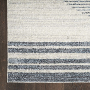 Homeroots 12' Elegant Blue And Ivory Geometric Washable Runner Rug - Durable, Stylish Accent For Any Space  Polyester 532847