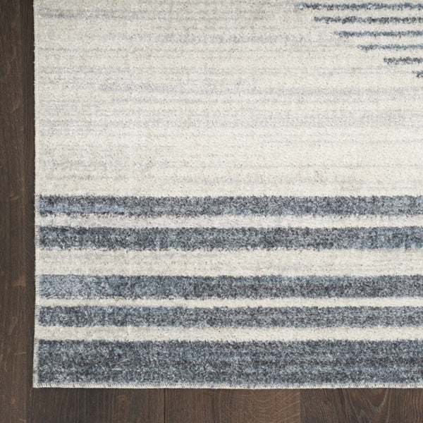 Homeroots 12' Elegant Blue And Ivory Geometric Washable Runner Rug - Durable, Stylish Accent For Any Space  Polyester 532847