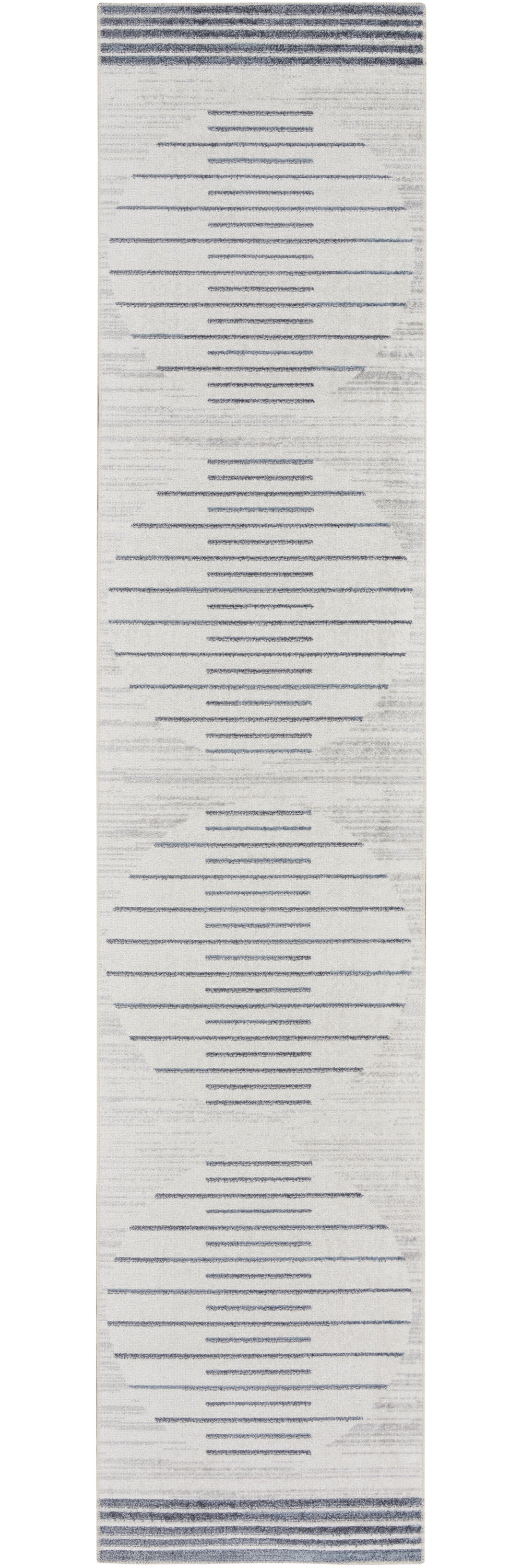 Homeroots 12' Elegant Blue And Ivory Geometric Washable Runner Rug - Durable, Stylish Accent For Any Space  Polyester 532848