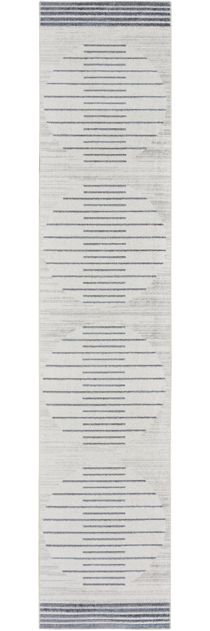 Homeroots 12' Elegant Blue And Ivory Geometric Washable Runner Rug - Durable, Stylish Accent For Any Space  Polyester 532848