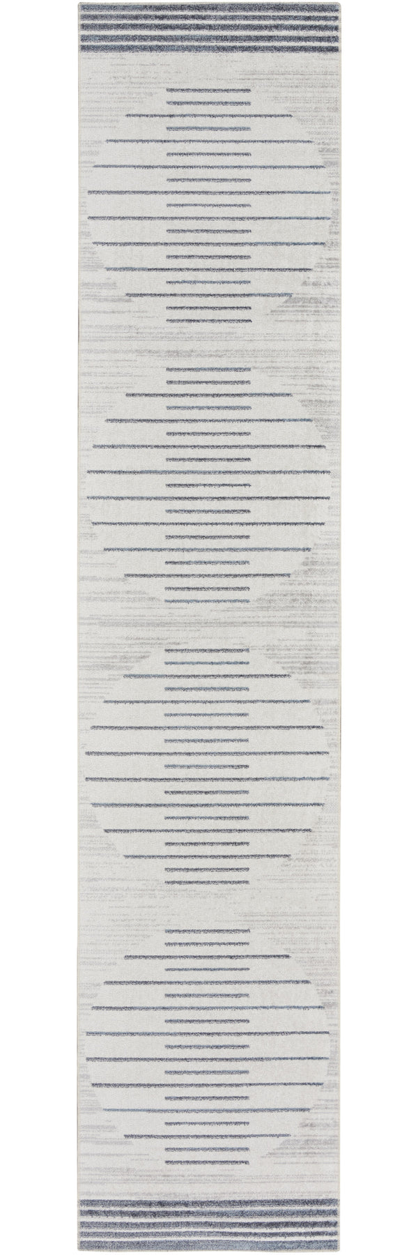 Homeroots 12' Elegant Blue And Ivory Geometric Washable Runner Rug - Durable, Stylish Accent For Any Space  Polyester 532848