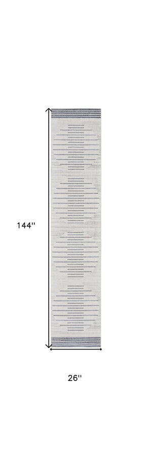 Homeroots 12' Elegant Blue And Ivory Geometric Washable Runner Rug - Durable, Stylish Accent For Any Space  Polyester 532848