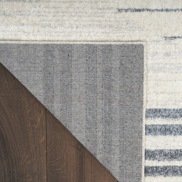 Homeroots 12' Elegant Blue And Ivory Geometric Washable Runner Rug - Durable, Stylish Accent For Any Space  Polyester 532848