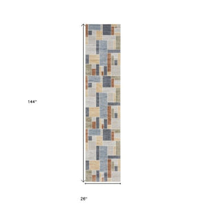 Homeroots 12' Vibrant Blue And Green Geometric Washable Runner Rug - Durable, Stylish, And Perfect For Any Space!  Polyester 532849