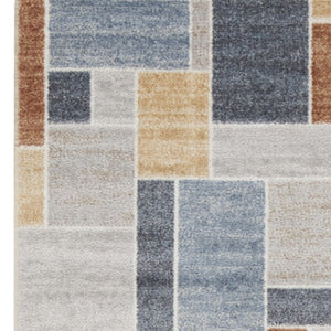 Homeroots 12' Vibrant Blue And Green Geometric Washable Runner Rug - Durable, Stylish, And Perfect For Any Space!  Polyester 532849