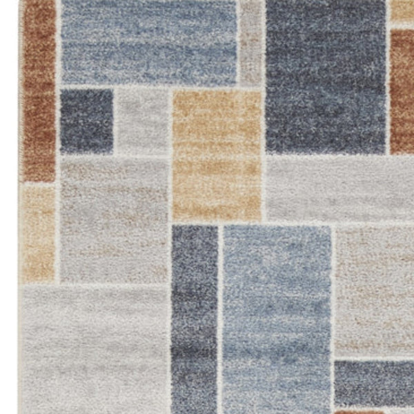 Homeroots 12' Vibrant Blue And Green Geometric Washable Runner Rug - Durable, Stylish, And Perfect For Any Space!  Polyester 532849