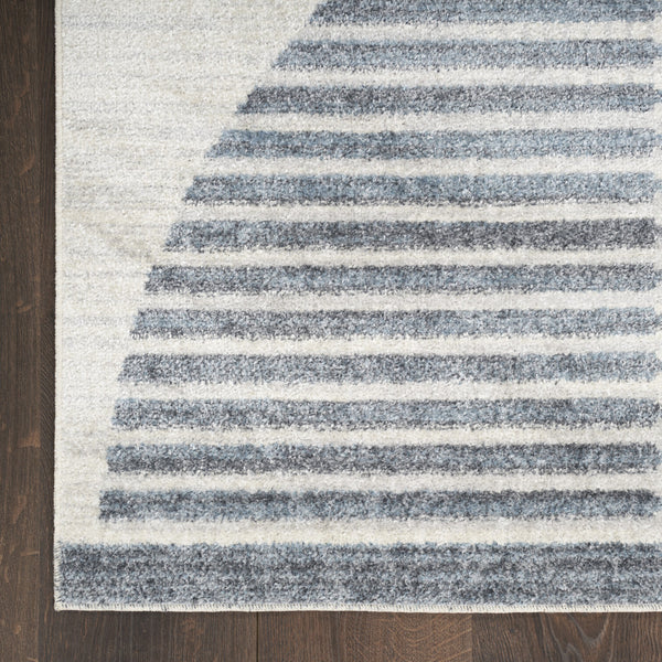 Homeroots 12' Elegant Blue And Ivory Geometric Washable Runner Rug - Durable, Stylish Accent For Any Space  Polyester 532850