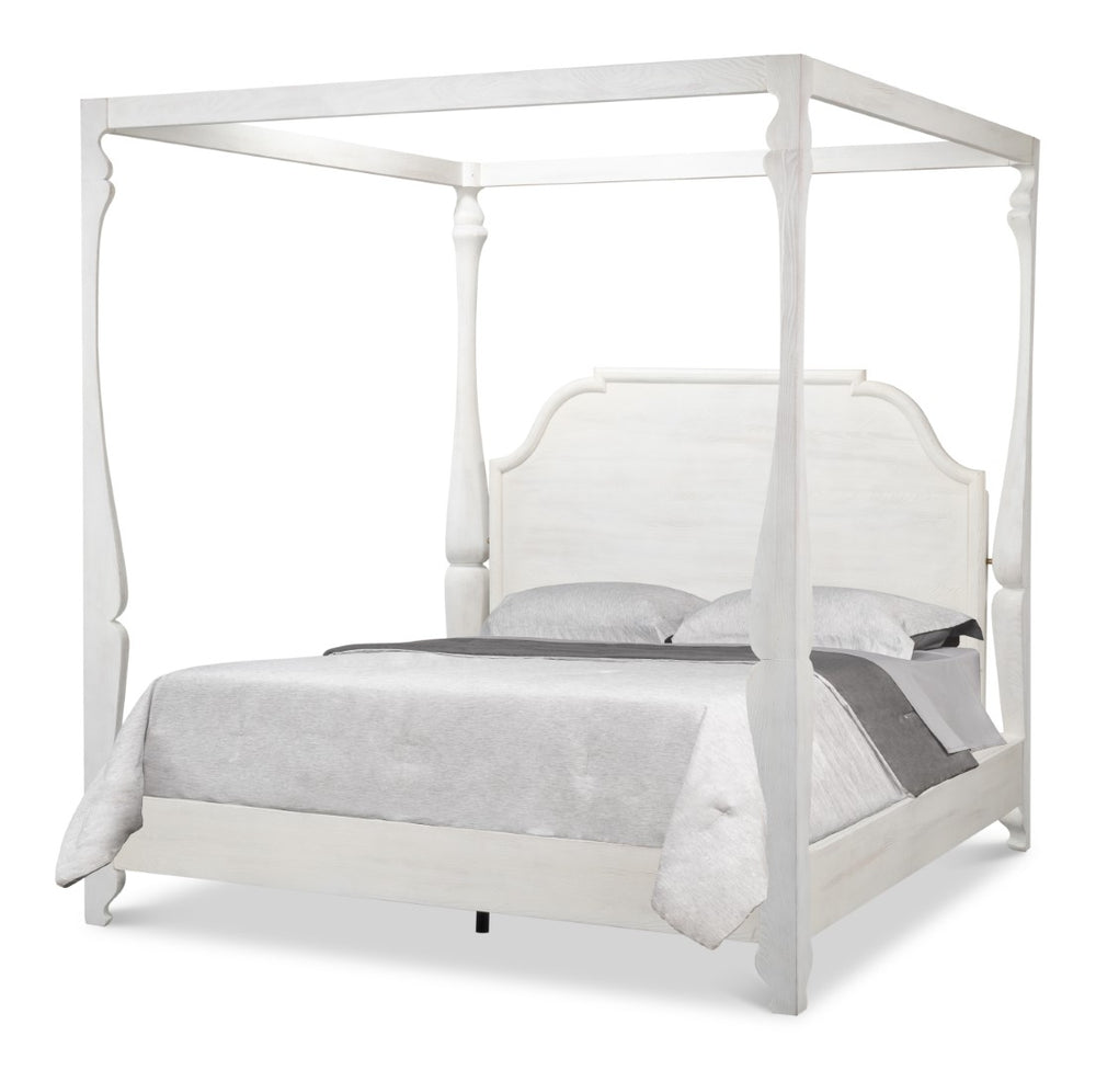 Sarreid Madeline King Bed In Bungalow White – Elegant Beechwood, Iron & Brass Design For Timeless Charm White  53286-b