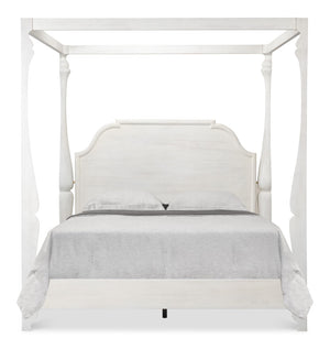 Sarreid Madeline Bungalow Bed King In Moonskin Finish - Luxurious Beechwood, Iron & Brass Design Grey  53286