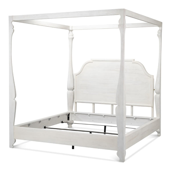Sarreid Madeline Bungalow Bed King In Moonskin Finish - Luxurious Beechwood, Iron & Brass Design Grey  53286