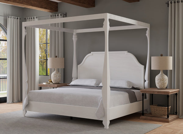 Sarreid Madeline King Bed In Bungalow White – Elegant Beechwood, Iron & Brass Design For Timeless Charm White  53286-b