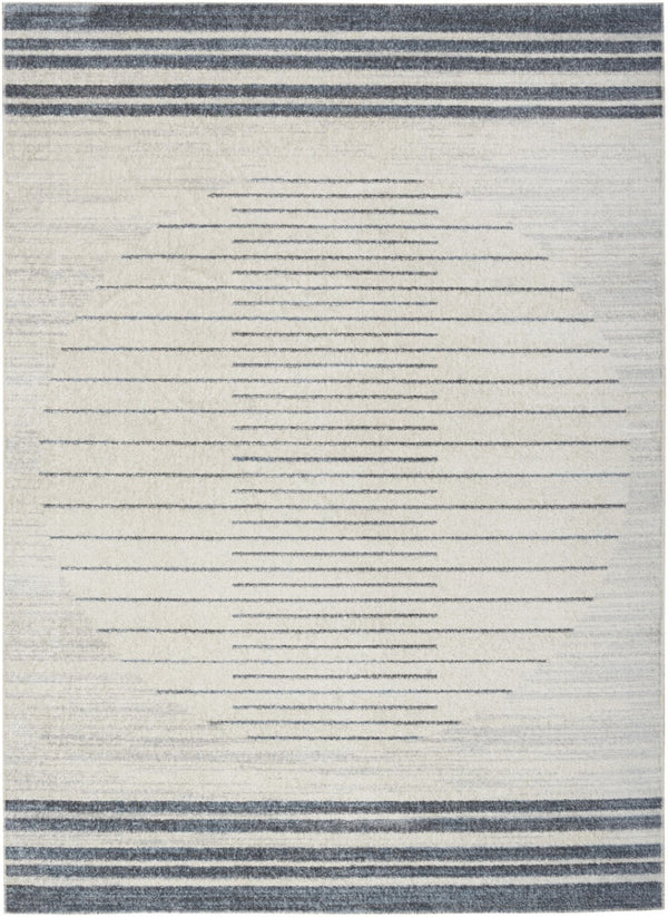 HomeRoots 7' Blue and Ivory Geometric Washable Area Rug - Modern Design for High-Traffic Spaces, Easy Care 7' X 9' 532864