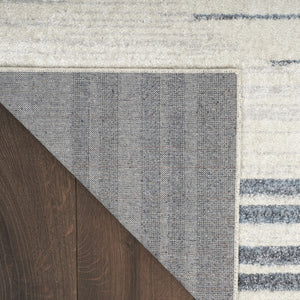 HomeRoots 7' Blue and Ivory Geometric Washable Area Rug - Modern Design for High-Traffic Spaces, Easy Care 7' X 9' 532864