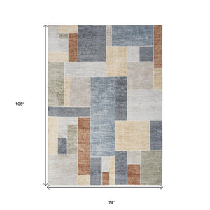 Homeroots 7' X 9' Blue And Green Geometric Power Loom Washable Area Rug  Polyester 532865