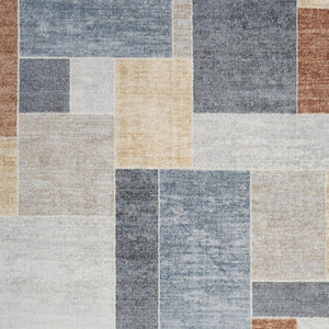 HomeRoots 7' Geometric Area Rug in Blue and Green – Modern, Washable Design for Easy Care and Style 7' X 9' 532865