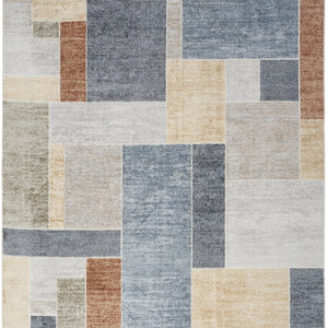 Homeroots 7' X 9' Blue And Green Geometric Power Loom Washable Area Rug  Polyester 532865