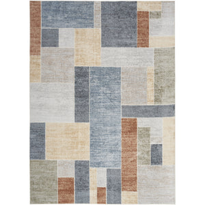 Homeroots 7' X 9' Blue And Green Geometric Power Loom Washable Area Rug  Polyester 532865