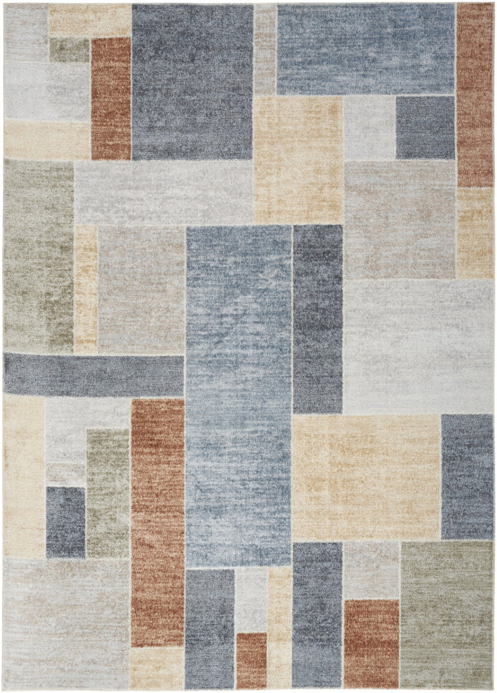 HomeRoots 7' Geometric Area Rug in Blue and Green – Modern, Washable Design for Easy Care and Style 7' X 9' 532865