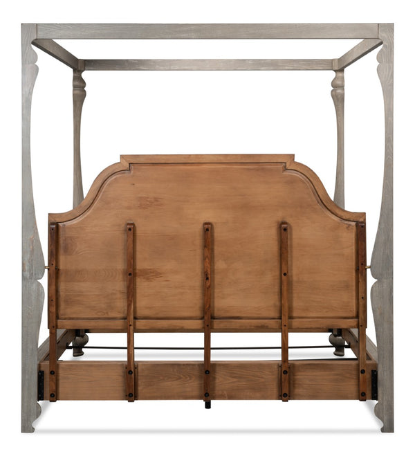 Sarreid Madeline Bungalow Bed King In Moonskin Finish - Luxurious Beechwood, Iron & Brass Design Grey  53286