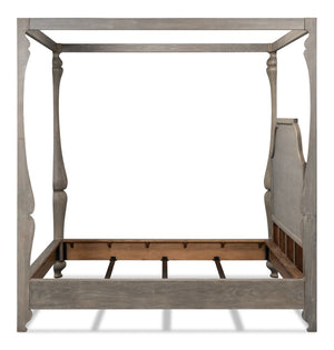 Sarreid Madeline Bungalow Bed King In Moonskin Finish - Luxurious Beechwood, Iron & Brass Design Grey  53286