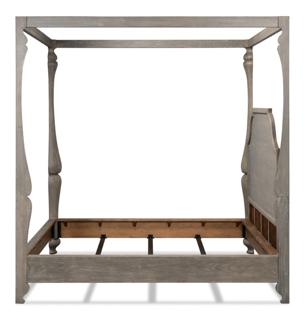 Sarreid Madeline Bungalow Bed King In Moonskin Finish - Luxurious Beechwood, Iron & Brass Design Grey  53286