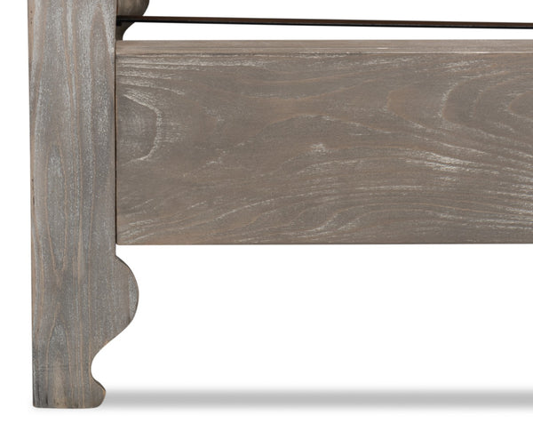 Sarreid Madeline Bungalow Bed King In Moonskin Finish - Luxurious Beechwood, Iron & Brass Design Grey  53286