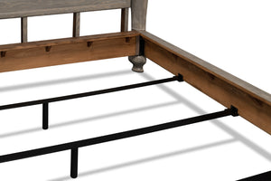 Sarreid Madeline Bungalow Bed King In Moonskin Finish - Luxurious Beechwood, Iron & Brass Design Grey  53286