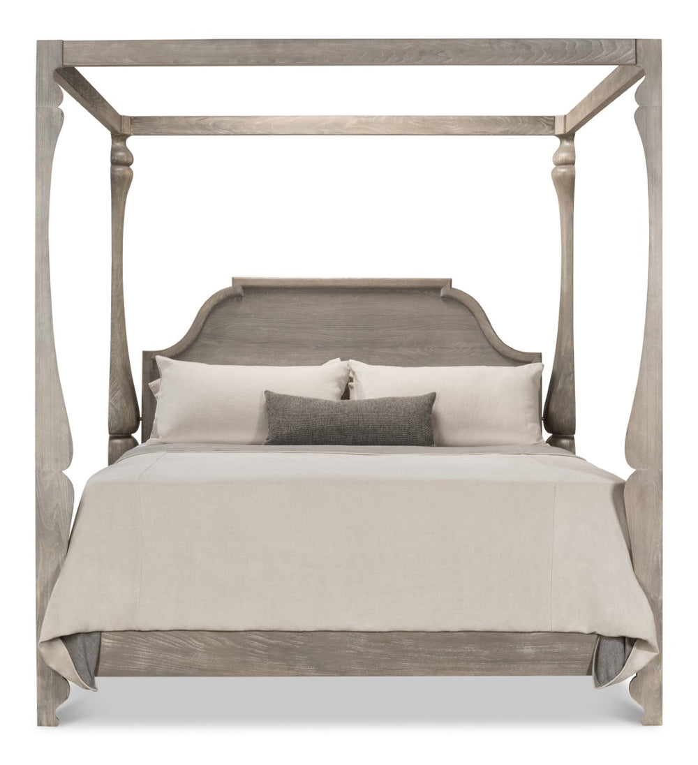 Sarreid Madeline Bungalow Bed King In Moonskin Finish - Luxurious Beechwood, Iron & Brass Design Grey  53286