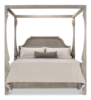 Sarreid Madeline Bungalow Bed King In Moonskin Finish - Luxurious Beechwood, Iron & Brass Design Grey  53286