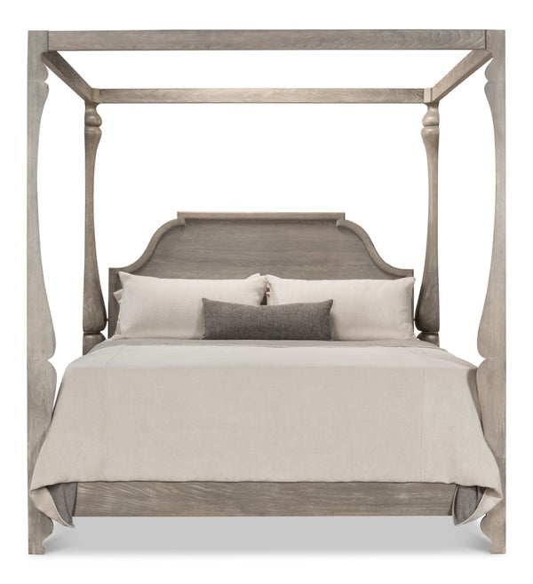 Sarreid Madeline Bungalow Bed King In Moonskin Finish - Luxurious Beechwood, Iron & Brass Design Grey  53286