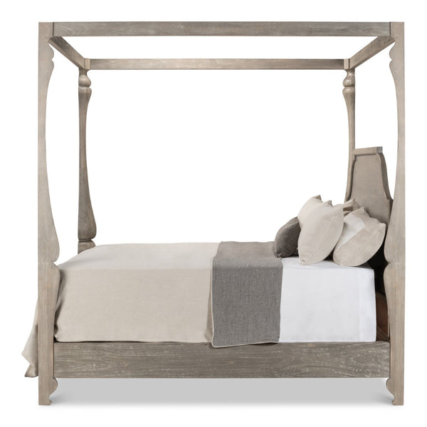 Sarreid Madeline Bungalow Bed King In Moonskin Finish - Luxurious Beechwood, Iron & Brass Design Grey  53286