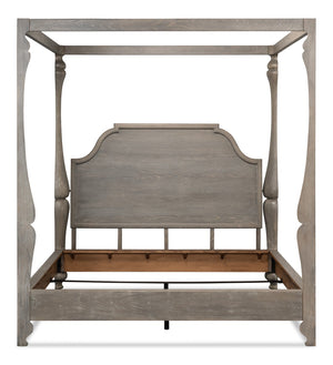Sarreid Madeline Bungalow Bed King In Moonskin Finish - Luxurious Beechwood, Iron & Brass Design Grey  53286