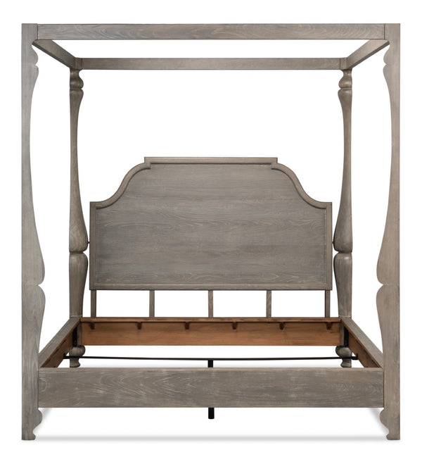 Sarreid Madeline Bungalow Bed King In Moonskin Finish - Luxurious Beechwood, Iron & Brass Design Grey  53286
