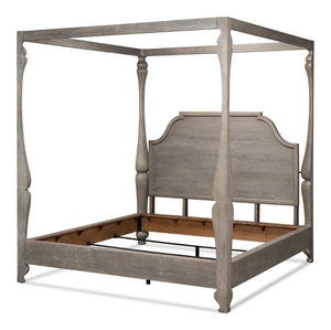 Sarreid Madeline Bungalow Bed King In Moonskin Finish - Luxurious Beechwood, Iron & Brass Design Grey  53286