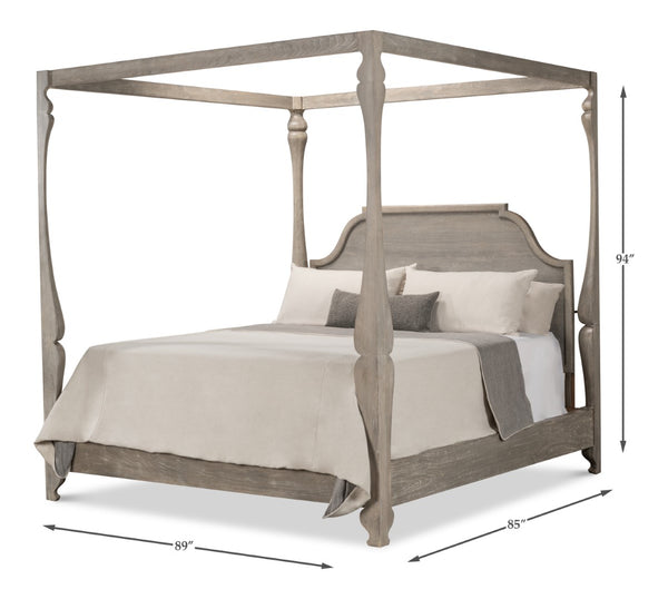 Sarreid Madeline Bungalow Bed King In Moonskin Finish - Luxurious Beechwood, Iron & Brass Design Grey  53286