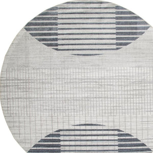 HomeRoots 8' Blue and Ivory Geometric Washable Round Rug – Stylish, Durable, Easy-Care Accent for Modern Homes 532875