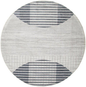 HomeRoots 8' Blue and Ivory Geometric Washable Round Rug – Stylish, Durable, Easy-Care Accent for Modern Homes 532875